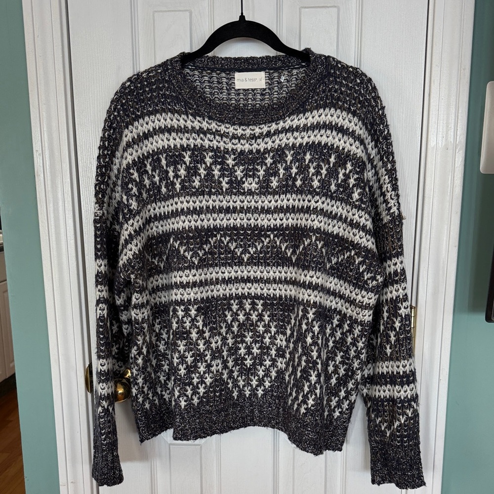 Mia & Tess sweater XL Dark Blue Pattern